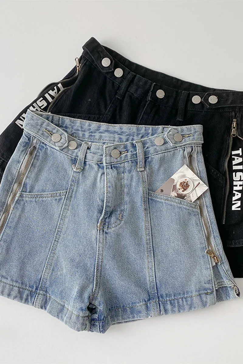 

2021 Summer Casual Women Denim Shorts Zipper Fashion High Waist Wide Leg Hotpants