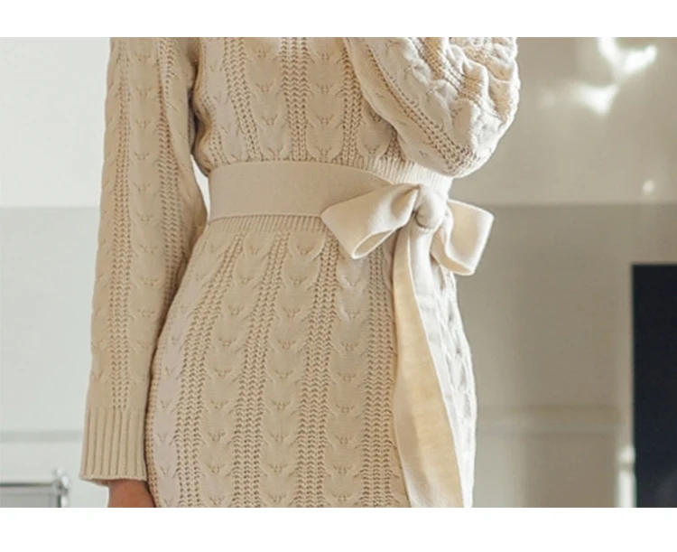 

Women Winter Knit Dresses Europe Long Sleeve Turtleneck Casual Slim Warm Sweater Dress Women's Clothing Pullovers