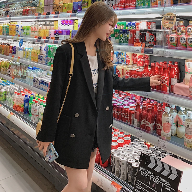 

Spring Women Office Lady Wear Suit Double Breaste Blazer Solid Casual Coat Jacket Long Sleeve Notched Collar Outwear Blazers