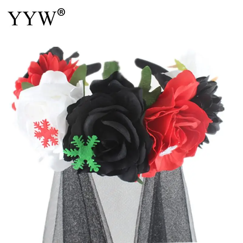 Свадебная гирлянда Роза цветок повязка на голову с Crape аксессуары для волос