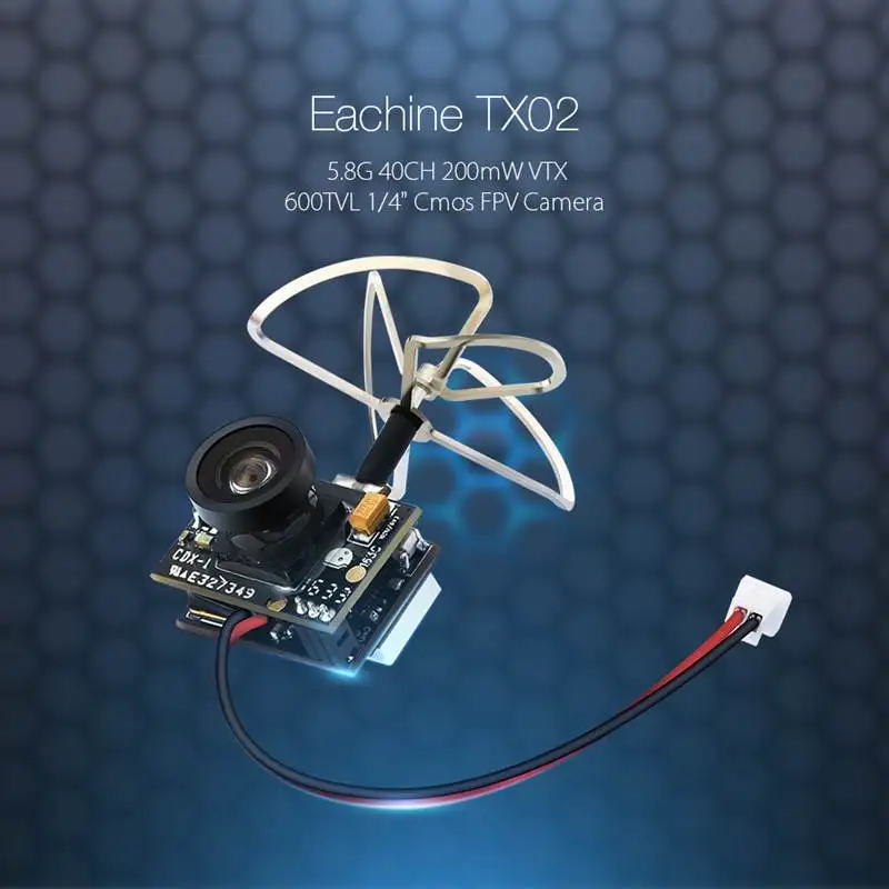 Оригинальная фотокамера Eachine TX02 Super Mini AIO 5 8G 40CH 200mW VTX 600TVL 1/4 Cmos FPV для