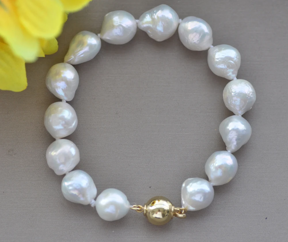 

Z10607 8~32" 13mm Almost Round White Edison Keshi Pearl Necklace Bracelet