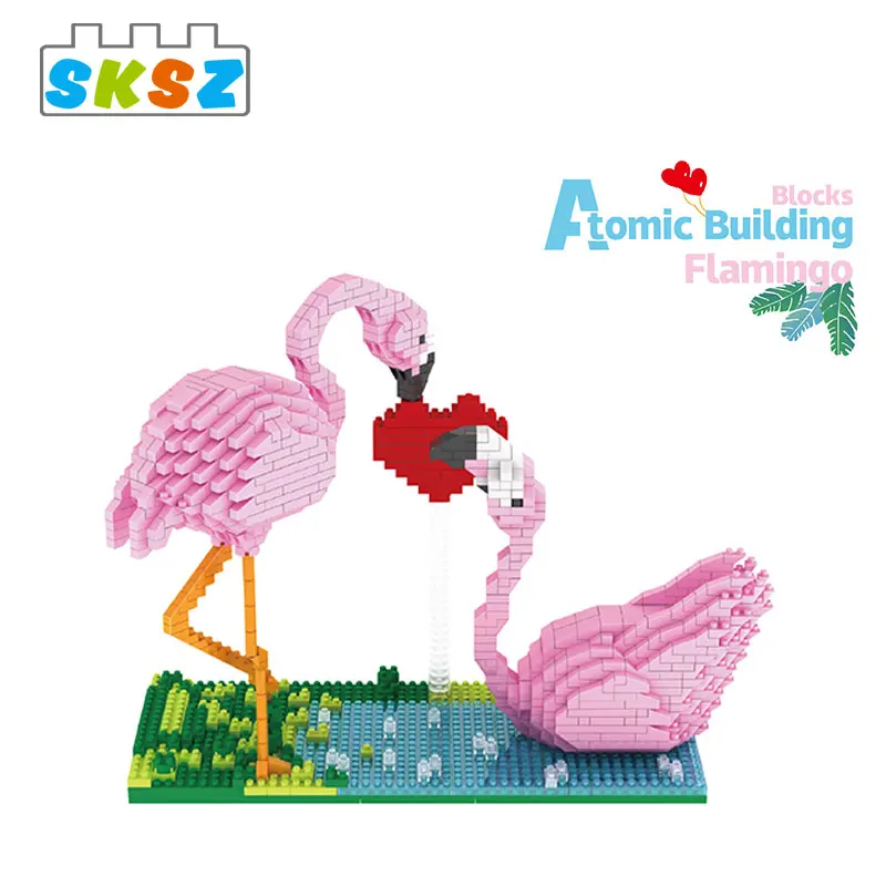 

Kawaii Mini Flamingo Diy Building Love Block Assembly 3D Bricks Animal Auction Figures Cute Toys for Girls Couples Birthday Gift