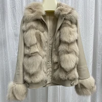rf21105 2021 winter womens real fox fur jacket with genuine sheep leather sleeve