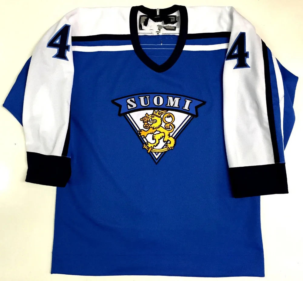 

Finland Suomi #4 KIMMO TIMONEN 8 TEEMU SELANNE MEN'S Hockey Jersey Embroidery Stitched Customize any number and name