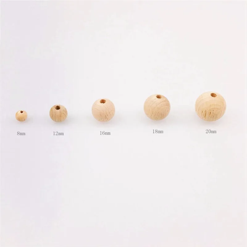 Cuentas de madera sin terminar para dentici&oacute;n, cuentas redondas de madera para morder, Juguetes Para el cuidado del beb&eacute;, joyer&iacute;a, 8-20mm, 10-150 piezas-3
