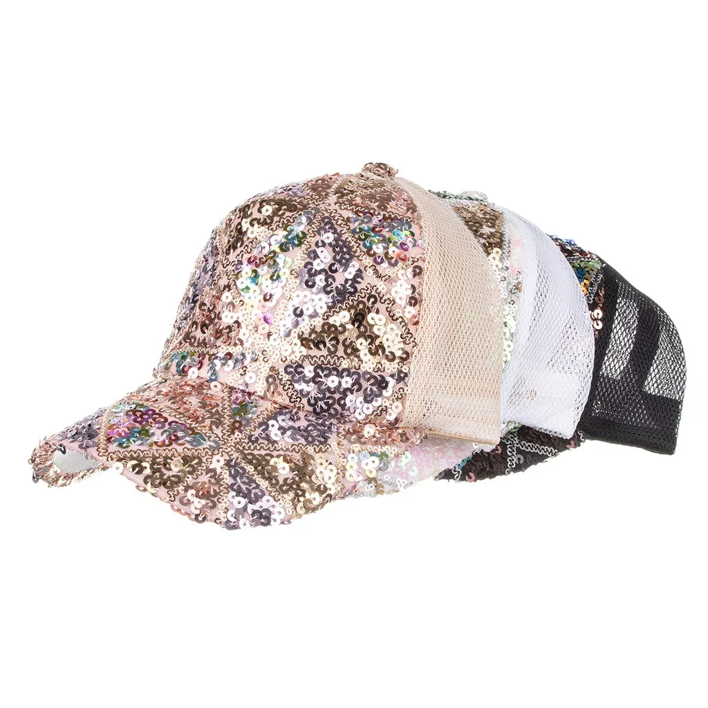 Бейсболка унисекс для мужчин и женщин регулируемая пляжная кепка с блестками в