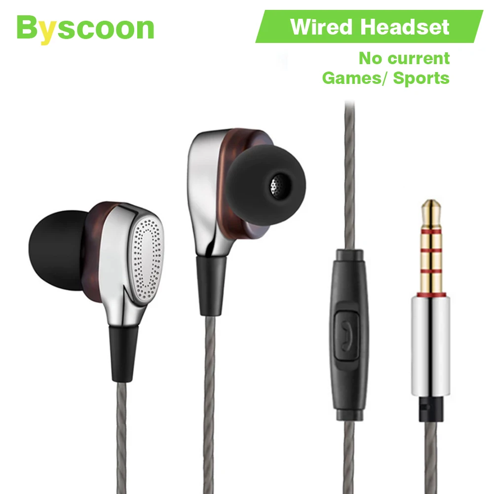 

Byscoon двойные динамические круглые наушники с басами, проводные наушники-вкладыши, разъем 3,5 мм, 1,2 м, проводная игровая гарнитура с микрофоно...