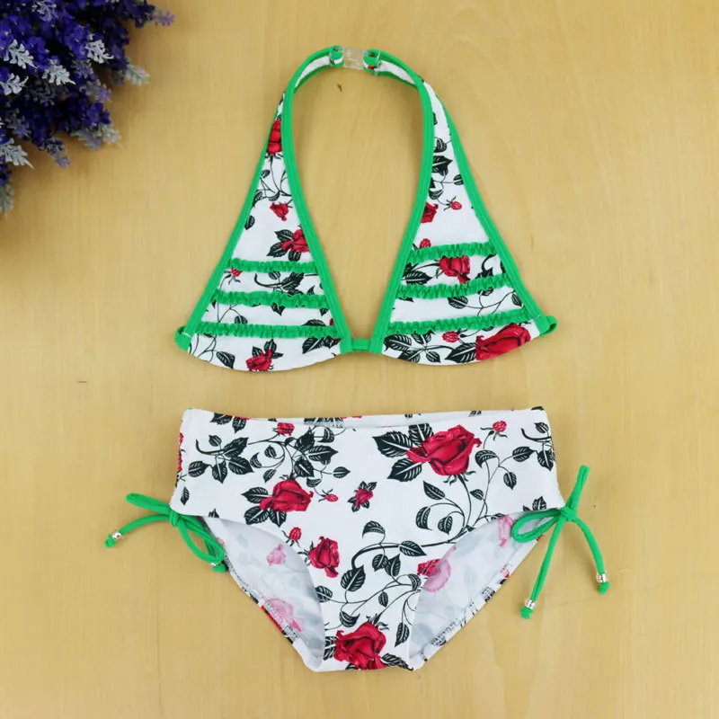 

Baby Girls Two Pieces Swimwear Kids Bikini Set 8-16Y Children Swimsuit with Elastic Leopard Floral Child Summer Swimming Wear