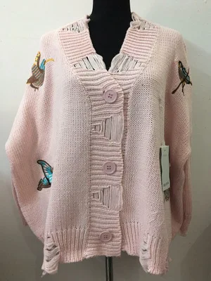 Новинка 2019 Женский вязаный хлопковый желтый свитер с вышивкой птицы Harajuku одежда