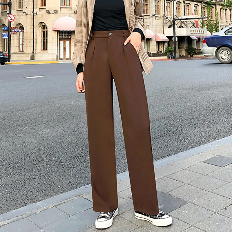 

Limiguyue Wide Leg Pants High Waist Woman Long Pants Loose Solid Color Business Blazer Suit Maxi Trousers Capris Office K170