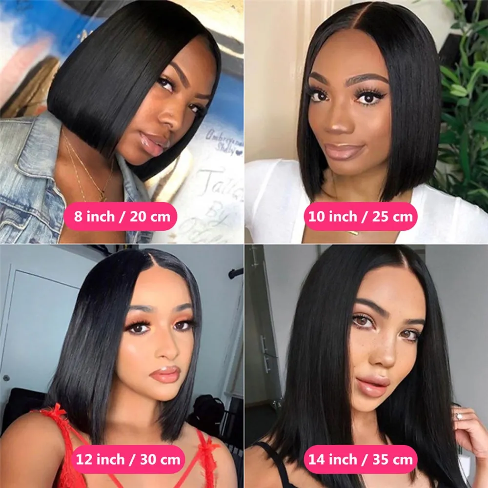 

U Part Human Hair Short Bob Wigs 150%-180% Density Brazilian Straight Remy Natural Black 8-14Inch U Part Wig For Black Women