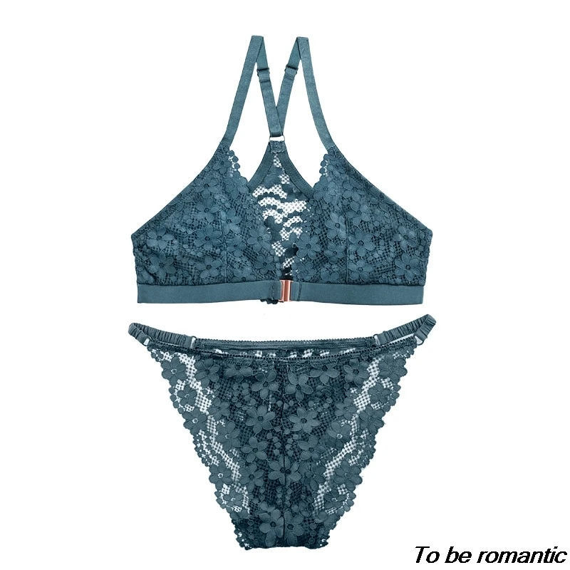

Thin Wireless Sexy Beauty Back Lace Underwear Triangle Cup French Lace Bra Set Wholesale
