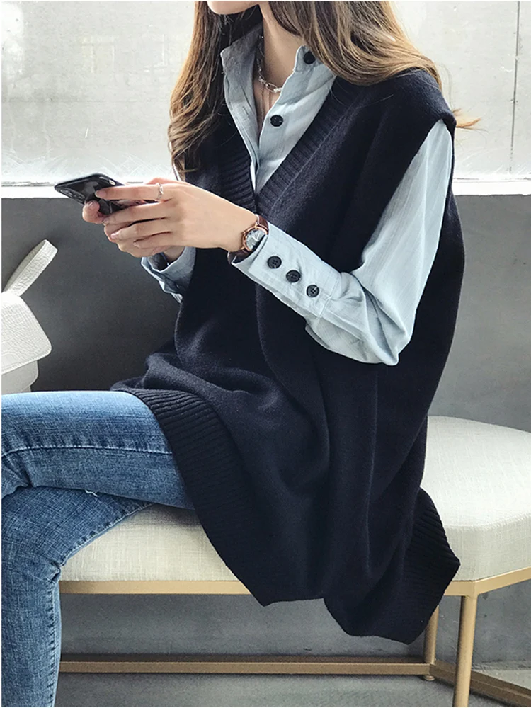

Korea Preppy Style Chic Sweet Girl's Fashion Knitted Vest Sweater Women Autumn Spring Oversize Loose Casual Sweater Vest Tops