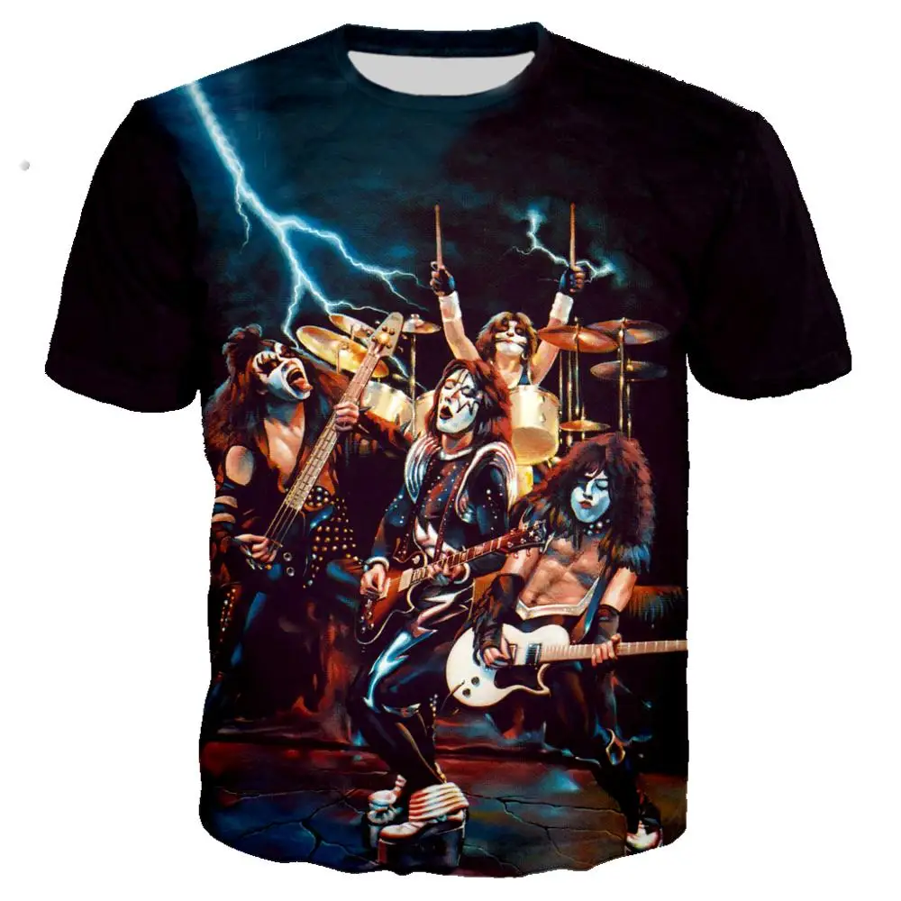 Новая хипстерская Мужская футболка с 3D принтом KISS Band Rock 2019 черная забавная крутая