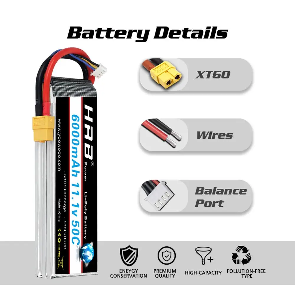 HRB 3S Lipo батарея 11 1 V 6000mah 50C с штепсельной вилкой XT60 для Traxxass автомобиля осевой scx 10