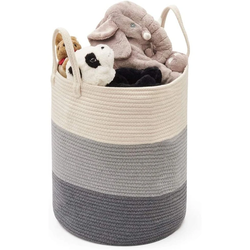 

Large Cotton Storage Basket Soft Laundry Basket Woven Cotton Storage Basket with Handle