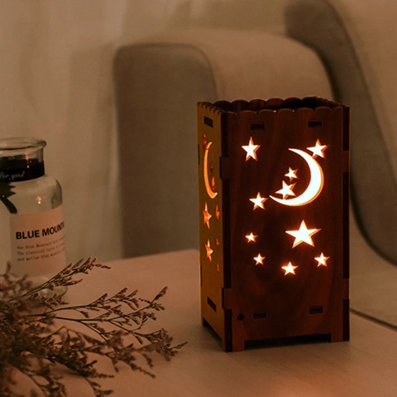 Creative log hollow colorful moon starry sky romantic lucky star projection lamp creative atmosphere night light home | Мебель