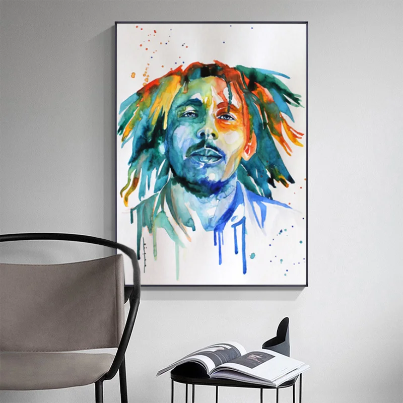 

Bob Marley Painting Portrait Posters and Prints Watercolor Canvas Painting Wall Art Pictures For Living Room,Bedroom Home Decor