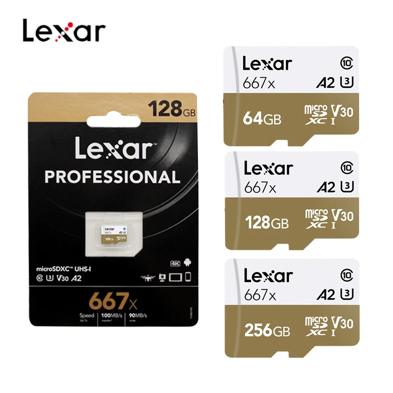 Оригинал! Lexar Professional 667x64 GB 128GB A2 Class 10 V30 100 МБ/с. U3 Micro SD карта 256GB TF памяти|Карты