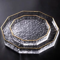 gold side glass plates dinner dish irregular shape salad fruit bowl dessert wedding family plate decorative tableware set