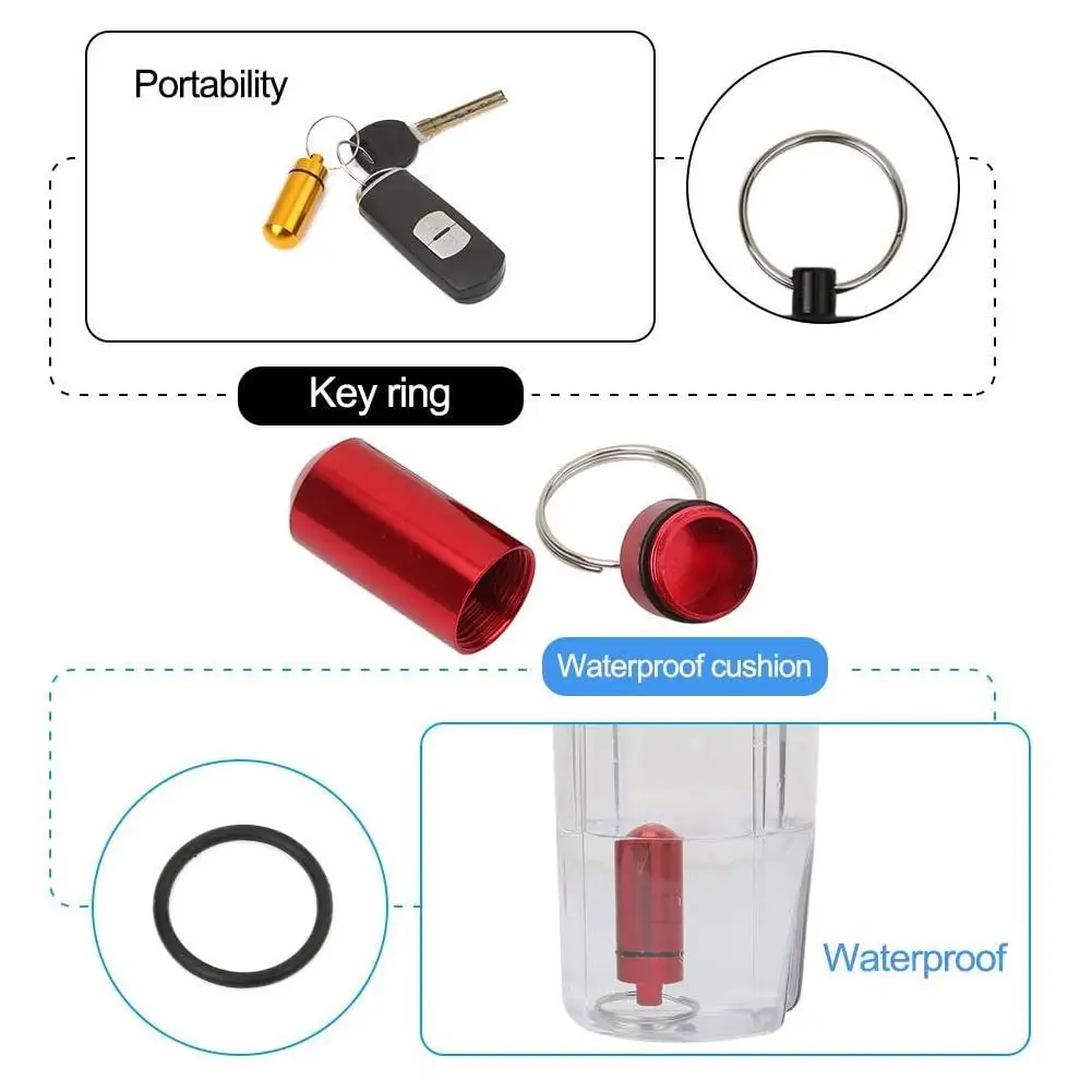 

Outdoor Bottle Sealed Can Waterproof Aluminum Pill Box Case Bottle Cache Drug Holder Container Keychain Medicine Box Health Care
