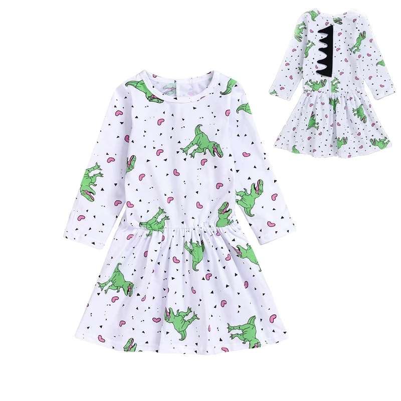 

Autumn Kids Dresses for Girls Animal Dinosaur Toddler Girl Dress Long Sleeved Fall Clothes Dinosaur Party Outfits Costume