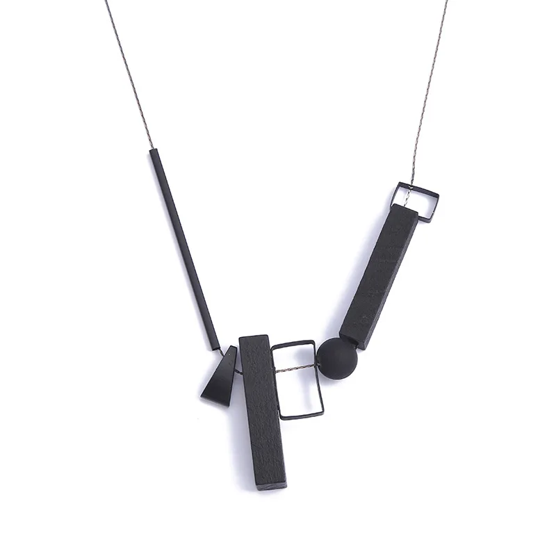Новый трендовый простой черный деревянная подвеска ожерелье для женщин и