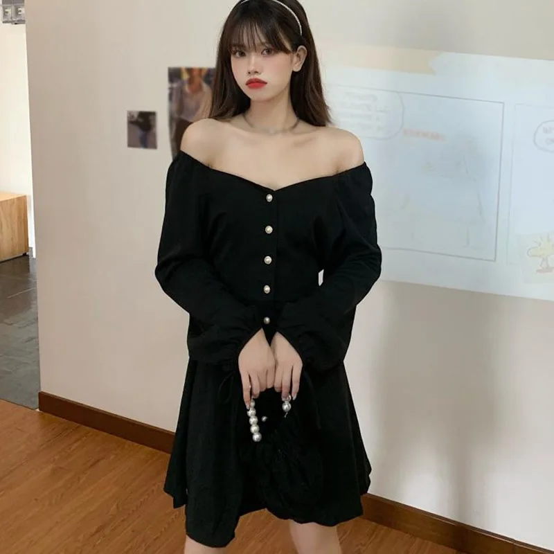 

Retro Age-reducing Elegant Single-breasted Waist And Thin Puff Sleeve Dress 2021