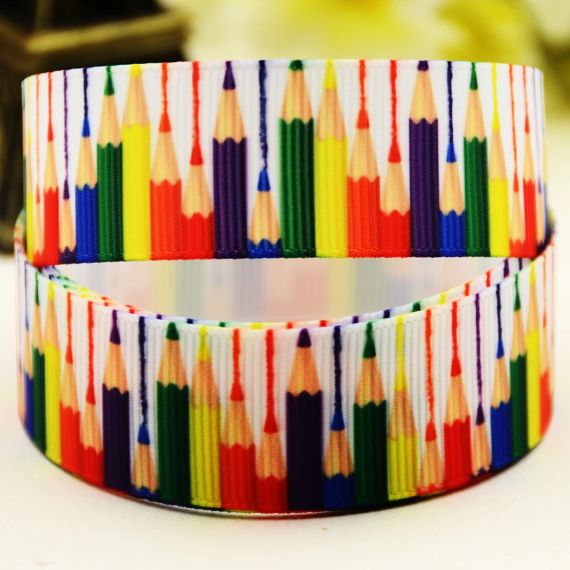 

22mm 25mm 38mm 75mm Colored pencil Cartoon printed Grosgrain Ribbon party decoration 10 Yards X-03448