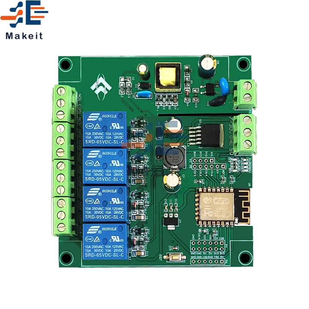 ESP8266 Беспроводной WI-FI 4 х канальный релейный модуль ESP-12F макетная плата для Arduino AC/DC