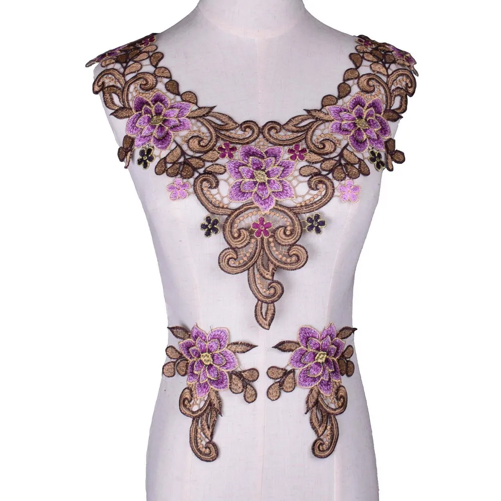 Фиолетовая Цветочная вышивка из кружевной ткани полиэстер аппликация в