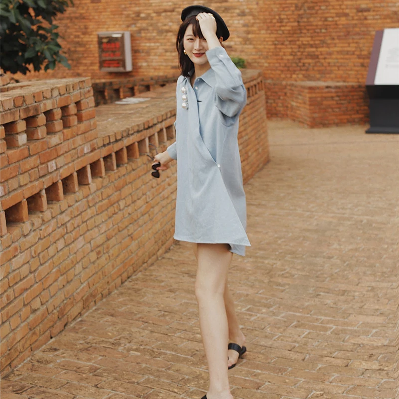 GALCAUR Asymmetrical Patchwork pearl Women's Shirts Lapel Collar Long Sleeve Blouse Female Autumn Oversize Fashion New
