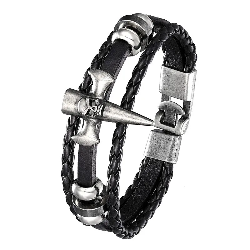 

2020Vintage Lucky Men's Leather Bracelet Skull Poker Lords Vegas Charm Multilayer Woven Woman Pulseira Masculina