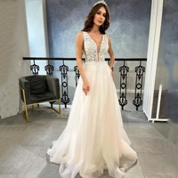 eightree sexy wedding dresses white v neck lace bride dress appliques a line sleeveless elegant wedding evening gowns plus size