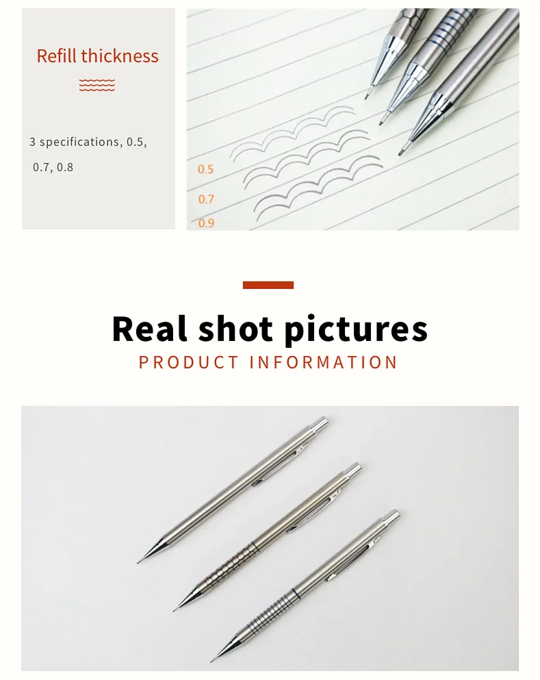 Metal mechanical pencil 0.5 0.7 0.9mm Students writing drawing 5 Hf1c12a85b8884d3f813507a2df361c23n