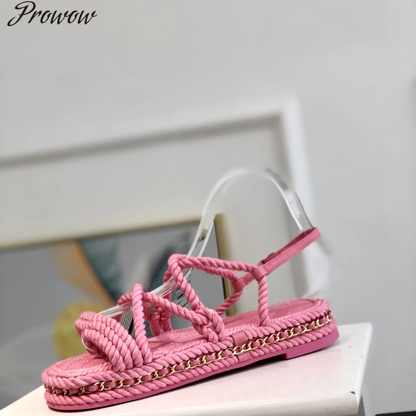 

Prowow 2021 top quality new Spring and summer Hemp rope Women'S sandal Solid color sandal Flats