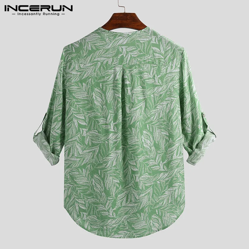 

INCERUN 2021 Fashion Men Shirts Printing Long Sleeve Round Neck Loose Buttons Streetwear Casual Brand Shirts Leisure Camisa 5XL