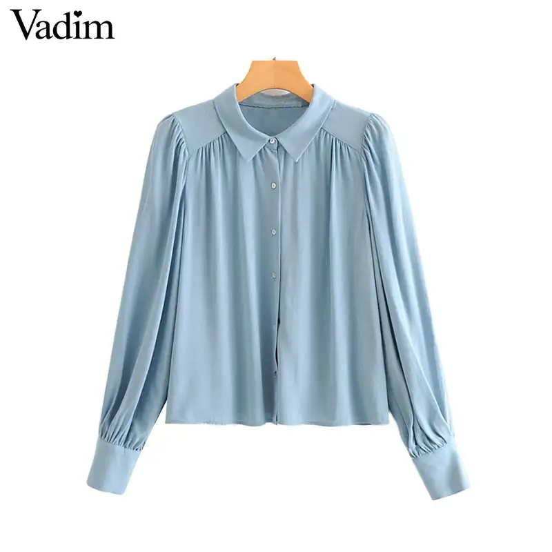 Vadim Женская стильная Базовая Свободная блузка с длинным рукавом Плиссированные