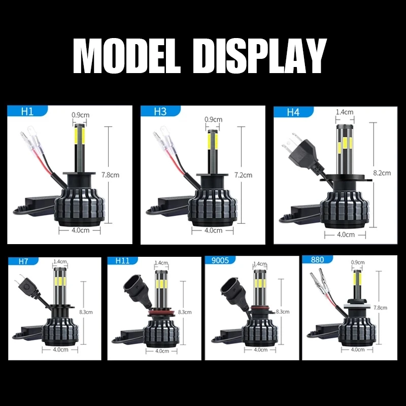 

6000K 200W Car Light H8 H3 H7 H9 26000LM 9006/HB4 9005/HB3 H4 H11 h1 6/six Led Headlight Bulb Super Bright Car Light 12V