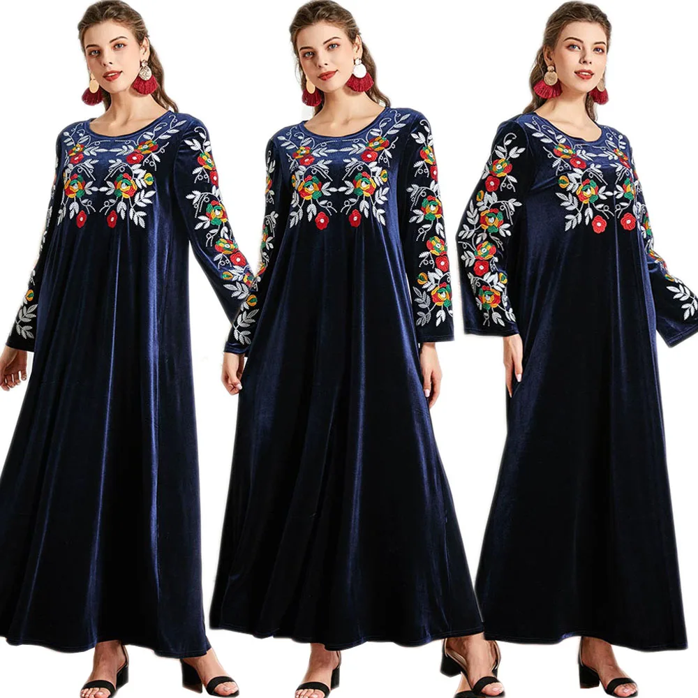 

Женское бархатное платье с вышивкой, этническое винтажное длинное платье, Арабская абайя, мусульманская, Турецкая, Ближний Восток, Дубай, ка...
