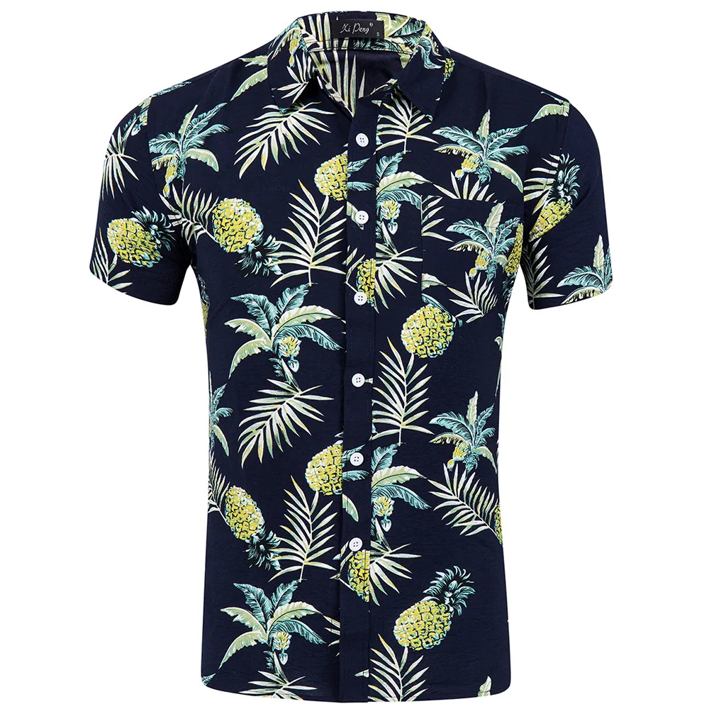 

2021 Summer New Big Size Mens Short Sleeve Print Shirt Fashion Beach Party Leisure Men Hawaiian Shirts