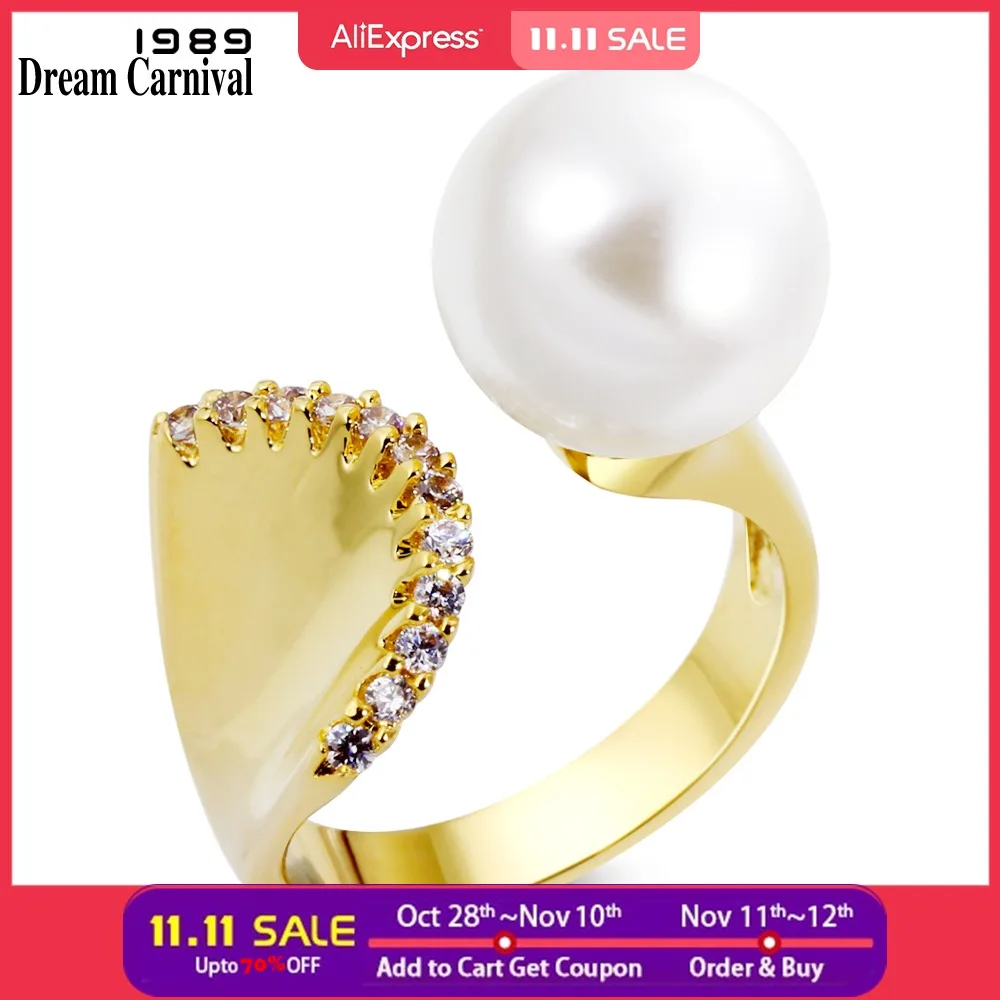

DreamCarnival1989 Pink Perla Women Ring Unique Zircon Anniversary Gift Jewelry Light Gold Color Wedding Dating Must Have YR5428G