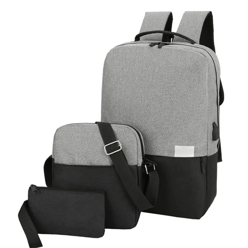 3pcs / Set Stitching Couple Large Capacity Backpack USB Charging Multifunctional Computer Bag Pure Color Oxford Cloth | Багаж и сумки