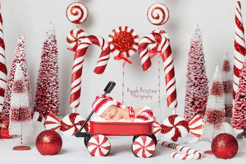 Виниловый фон для фотосъемки новорожденных детей с изображением домика конфет