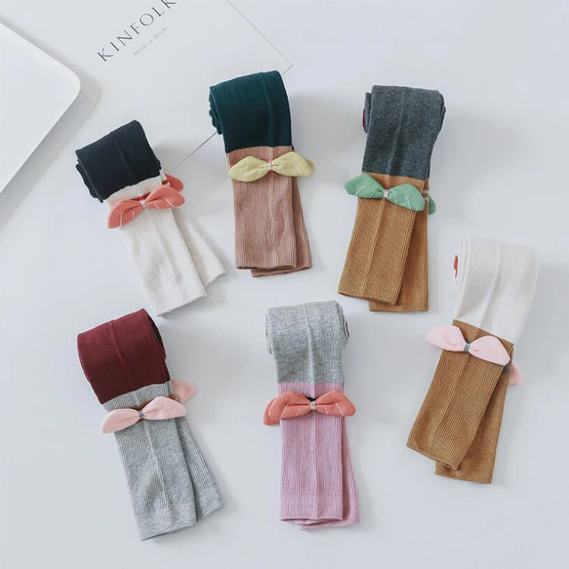 Детские хлопковые трикотажные колготки с бантом|Колготки и чулки| |