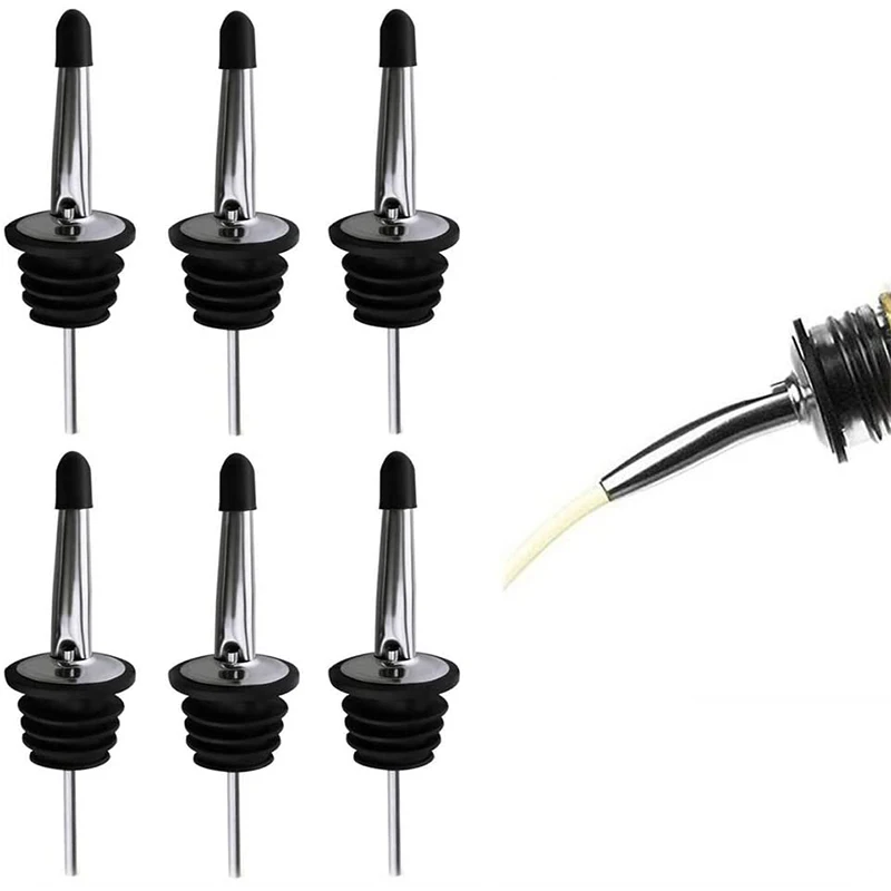 

6 Pack Bottle Pourers Stainless Steel Freeflow Liquor Spirit Bottle Spirits Pourer Tapered Spout for Wine Olive Oil Vinegar Beer