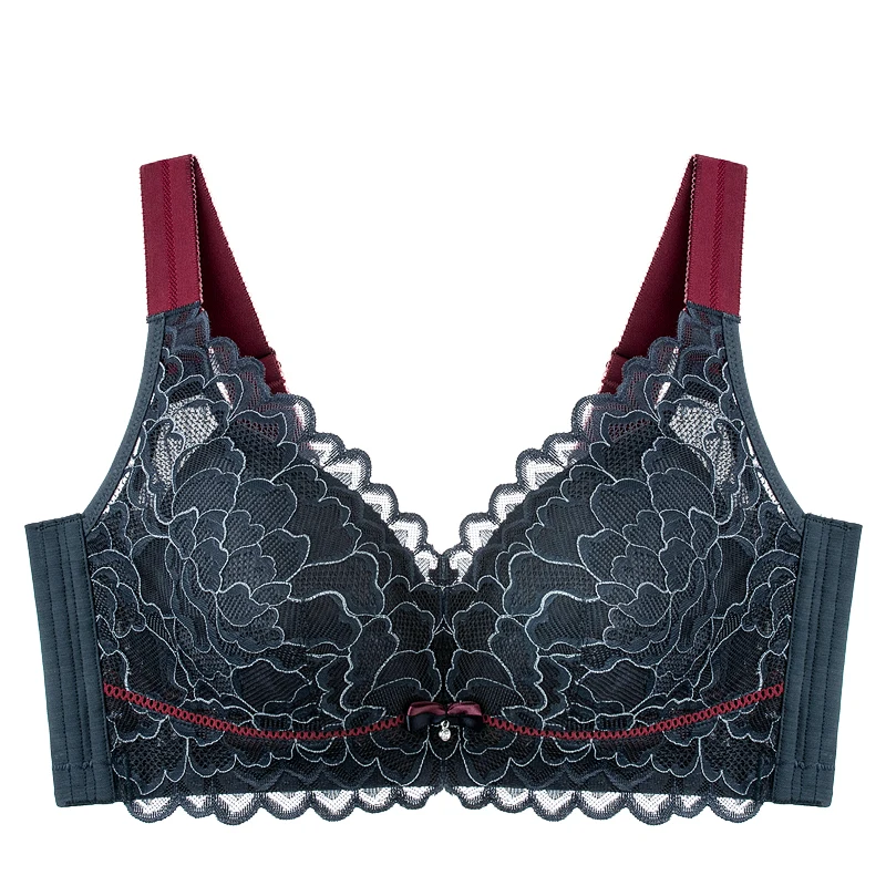 

YueYanni Contrasting Color Lace Underwear Full Cup Big Breasts Shows Small Gathering Adjustable Underwear Thin No Steel Ring Bra