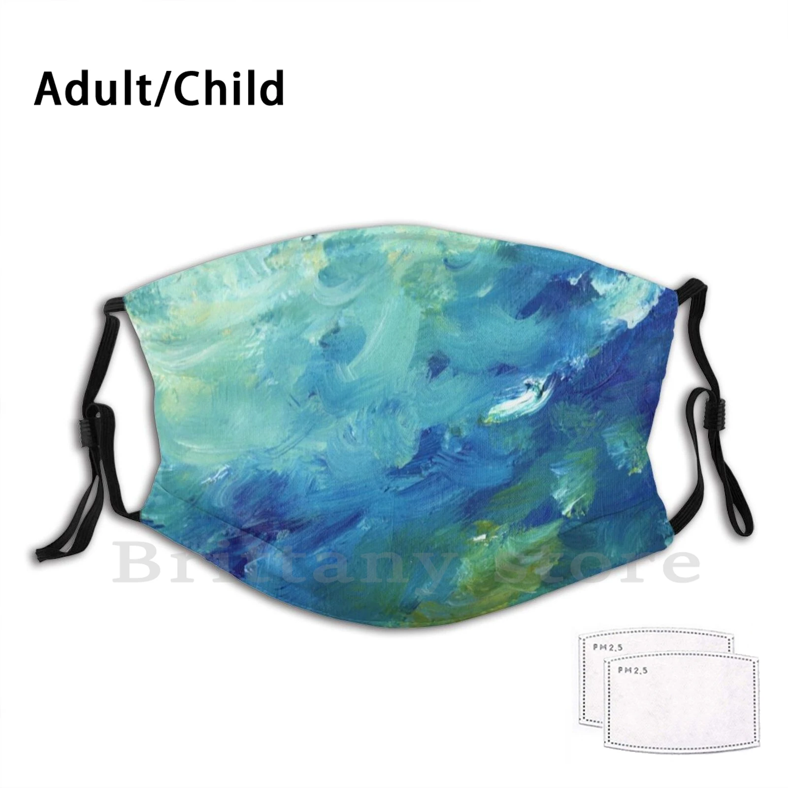 

From Below V.3 Washable Adult Kids Filter Mouth Mask Acrylic Landscape Nature Contemporary Brush Strokes Blue Ocean Water