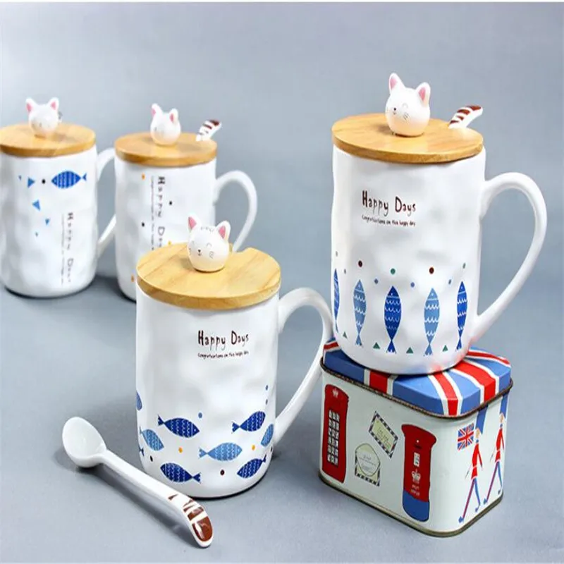 

Minimalist Creative Cat and Fish Mark Ceramic Cup Cute Cartoon Milk Water Glass Coffee Mug Kawaii Mug Ceramic Coffee Cup Set